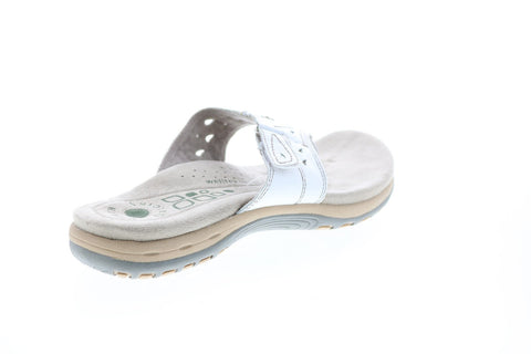 Earth Origins Sara Womens White Wide Leather Flip-Flops Sandals Shoes