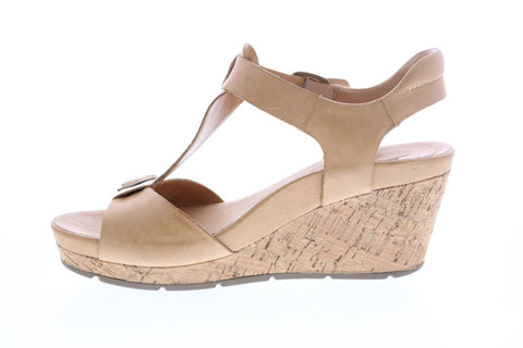 Earth Inc. Scorpio T Strap Womens Beige Leather Wedges Heels Shoes
