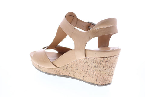 Earth Inc. Scorpio T Strap Womens Beige Leather Wedges Heels Shoes