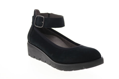 Earth Inc. Zurich Sion Soft Buck Womens Black Nubuck Strap Flats Shoes