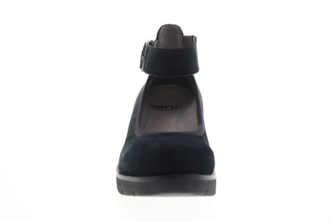 Earth Inc. Zurich Sion Soft Buck Womens Black Nubuck Strap Flats Shoes