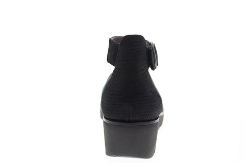 Earth Inc. Zurich Sion Soft Buck Womens Black Wide Nubuck Strap Flats Shoes