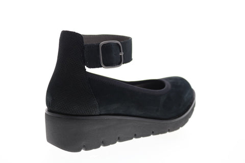 Earth Inc. Zurich Sion Soft Buck Womens Black Wide Nubuck Strap Flats Shoes