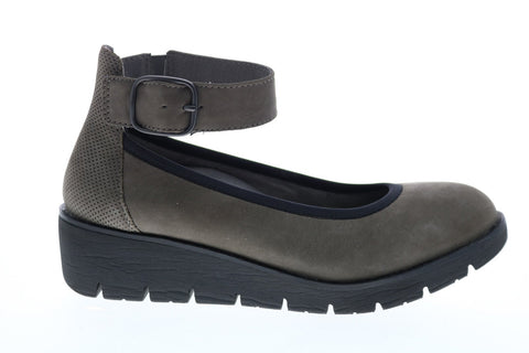 Earth Inc. Zurich Sion Soft Buck Womens Gray Nubuck Strap Flats Shoes