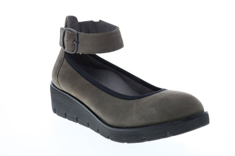 Earth Inc. Zurich Sion Soft Buck Womens Gray Nubuck Strap Flats Shoes