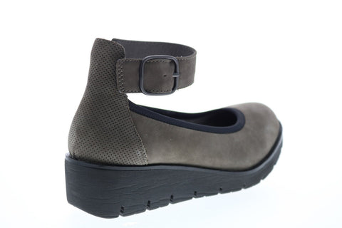 Earth Inc. Zurich Sion Soft Buck Womens Gray Nubuck Strap Flats Shoes