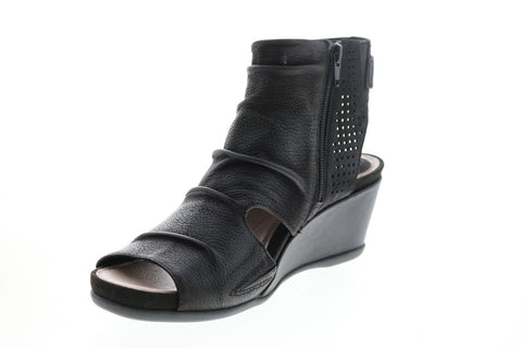 Earth Inc. Sweetpea Side Zip Womens Black Leather Zipper Wedges Heels Shoes
