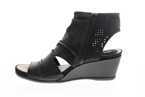 Earth Inc. Sweetpea Side Zip Womens Black Leather Zipper Wedges Heels Shoes