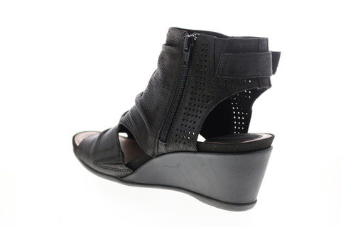 Earth Inc. Sweetpea Side Zip Womens Black Leather Zipper Wedges Heels Shoes