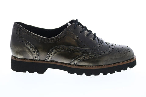 Earthies Santana Brush Lace Up Shoe Womens Gray Leather Oxford Flats Shoes