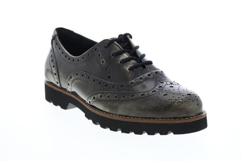 Earthies Santana Brush Lace Up Shoe Womens Gray Leather Oxford Flats Shoes