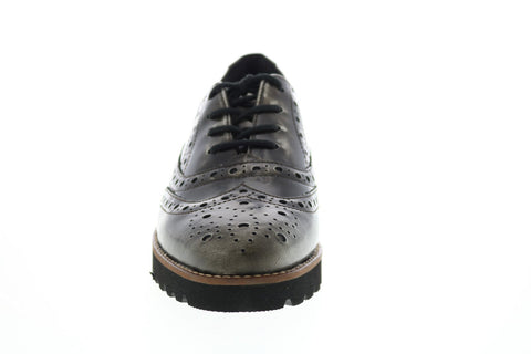 Earthies Santana Brush Lace Up Shoe Womens Gray Leather Oxford Flats Shoes