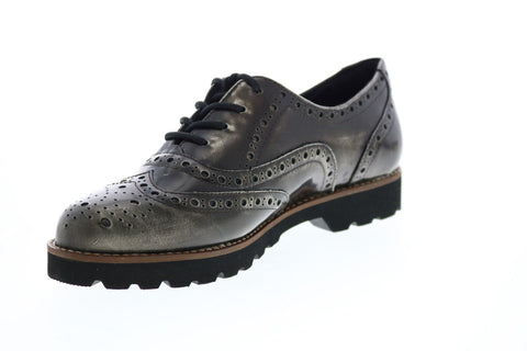 Earthies Santana Brush Lace Up Shoe Womens Gray Leather Oxford Flats Shoes