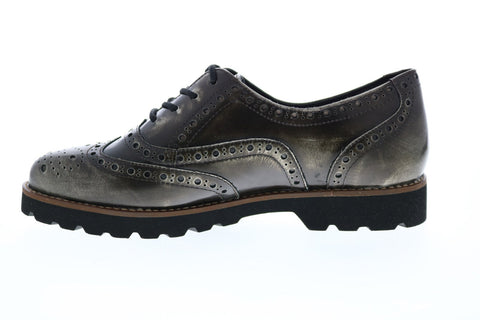 Earthies Santana Brush Lace Up Shoe Womens Gray Leather Oxford Flats Shoes
