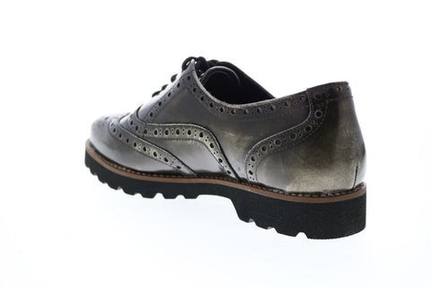 Earthies Santana Brush Lace Up Shoe Womens Gray Leather Oxford Flats Shoes