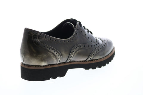 Earthies Santana Brush Lace Up Shoe Womens Gray Leather Oxford Flats Shoes