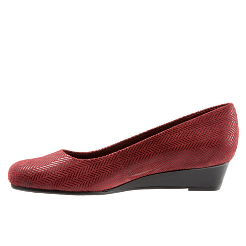 Trotters Lauren T1110-601 Womens Red Extra Wide Leather Wedges Heels Shoes