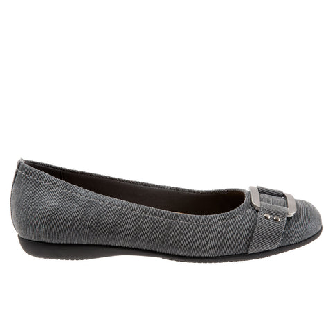 Trotters Sizzle T1251-020 Womens Gray Wide Leather Slip On Ballet Flats Shoes