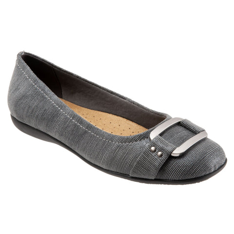 Trotters Sizzle T1251-020 Womens Gray Wide Leather Slip On Ballet Flats Shoes