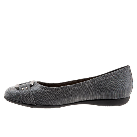 Trotters Sizzle T1251-020 Womens Gray Wide Leather Slip On Ballet Flats Shoes