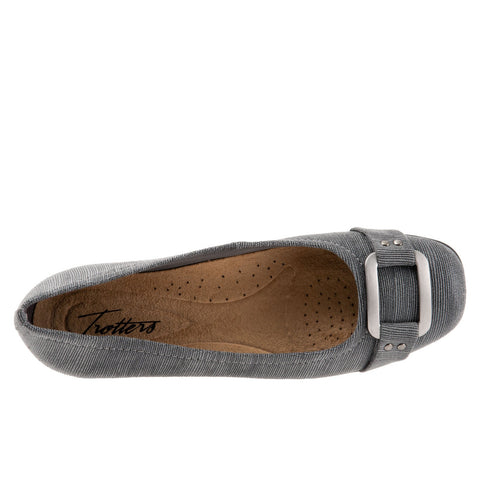 Trotters Sizzle T1251-020 Womens Gray Wide Leather Slip On Ballet Flats Shoes