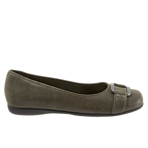 Trotters Sizzle T1251-307 Womens Green Leather Ballet Flats Shoes