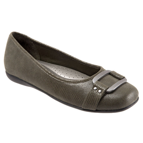 Trotters Sizzle T1251-307 Womens Green Leather Ballet Flats Shoes