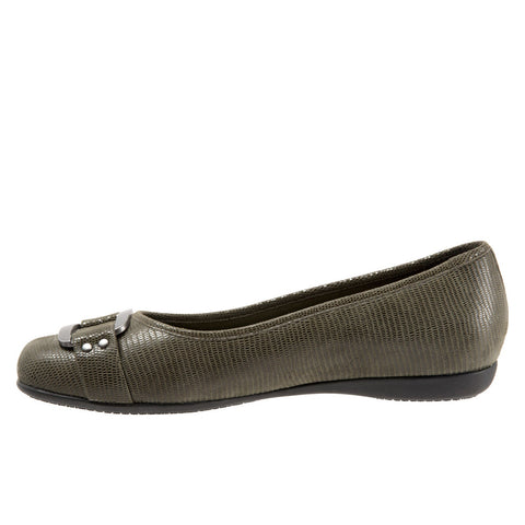 Trotters Sizzle T1251-307 Womens Green Leather Ballet Flats Shoes