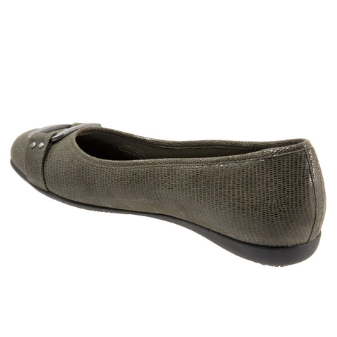 Trotters Sizzle T1251-307 Womens Green Leather Ballet Flats Shoes