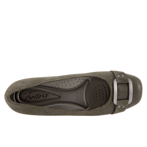 Trotters Sizzle T1251-307 Womens Green Leather Ballet Flats Shoes