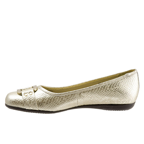 Trotters Sizzle T1251-710 Womens Gold Leather Slip On Ballet Flats Shoes