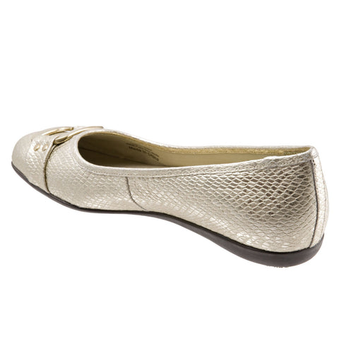 Trotters Sizzle T1251-710 Womens Gold Leather Slip On Ballet Flats Shoes