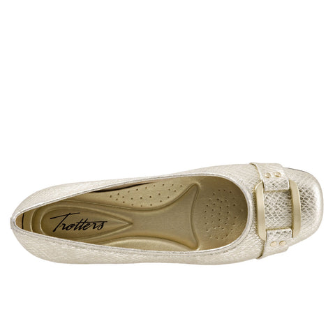 Trotters Sizzle T1251-710 Womens Gold Leather Slip On Ballet Flats Shoes