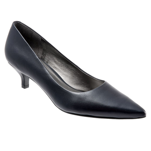 Trotters Paulina T1256-400 Womens Blue Extra Wide Leather Pumps Heels Shoes