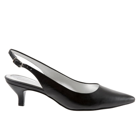 Trotters Prima T1304-001 Womens Black Leather Slingback Heels Shoes