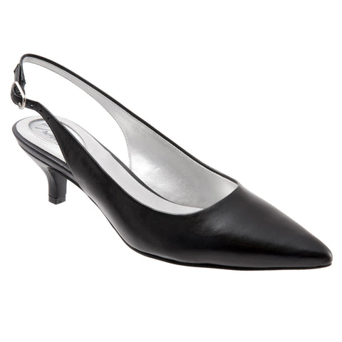 Trotters Prima T1304-001 Womens Black Leather Slingback Heels Shoes