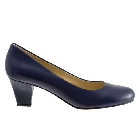 Trotters Penelope T1355-427 Womens Blue Wide Leather Pumps Heels Shoes