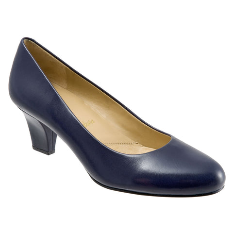 Trotters Penelope T1355-427 Womens Blue Wide Leather Pumps Heels Shoes