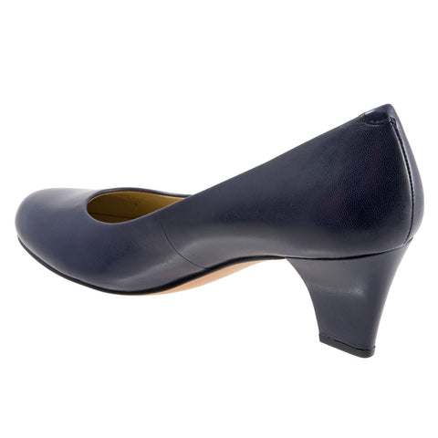 Trotters Penelope T1355-427 Womens Blue Wide Leather Pumps Heels Shoes