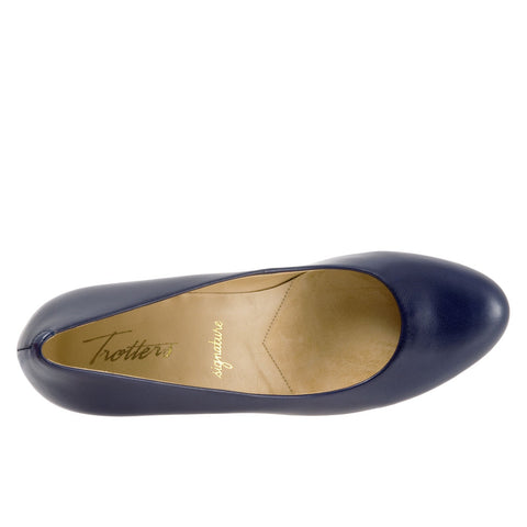 Trotters Penelope T1355-427 Womens Blue Wide Leather Pumps Heels Shoes