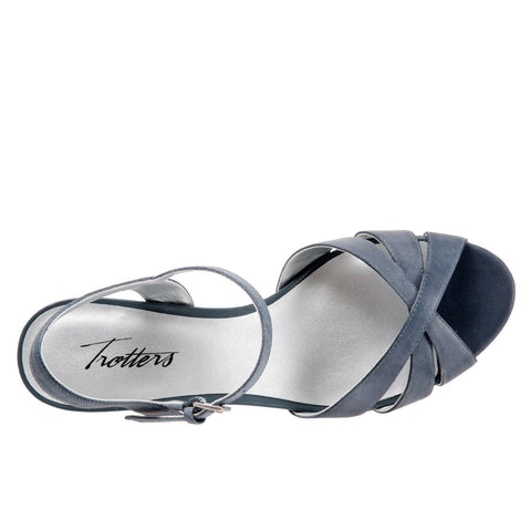 Trotters Mickey T1401-400 Womens Blue Wide Leather Wedges Sandals Shoes
