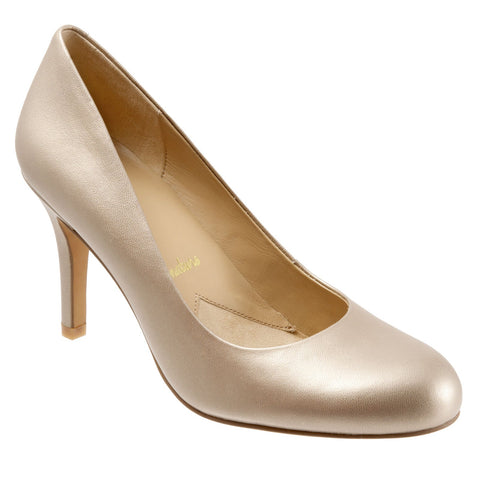 Trotters Gigi T1505-710 Womens Gold Leather Slip On Pumps Heels Shoes