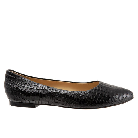 Trotters Estee T1556-011 Womens Black Extra Wide Leather Ballet Flats Shoes