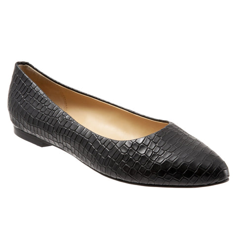 Trotters Estee T1556-011 Womens Black Extra Wide Leather Ballet Flats Shoes