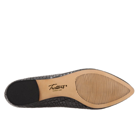 Trotters Estee T1556-011 Womens Black Extra Wide Leather Ballet Flats Shoes