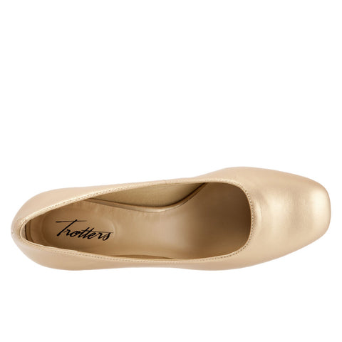 Trotters Lola T1561-712 Womens Gold Narrow Leather Pumps Heels Shoes