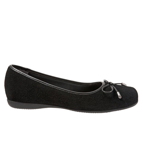 Trotters Sante T1571-003 Womens Black Wide Leather Slip On Ballet Flats Shoes