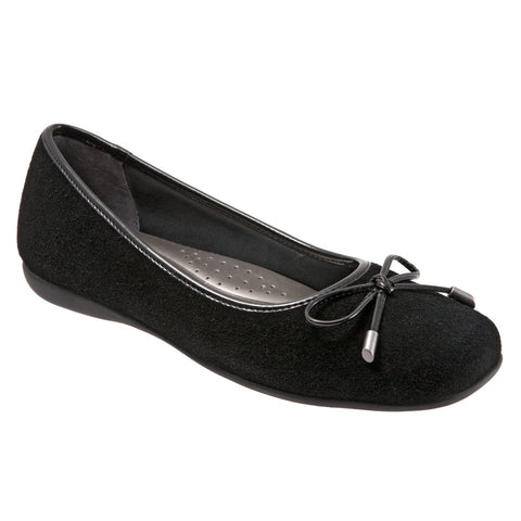 Trotters Sante T1571-003 Womens Black Wide Leather Slip On Ballet Flats Shoes