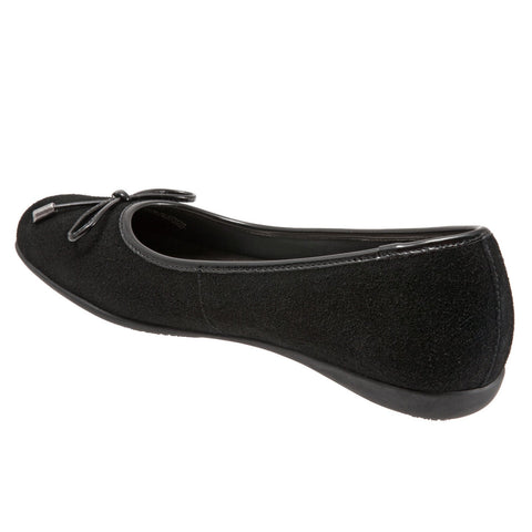 Trotters Sante T1571-003 Womens Black Wide Leather Slip On Ballet Flats Shoes