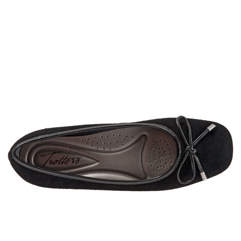 Trotters Sante T1571-003 Womens Black Wide Leather Slip On Ballet Flats Shoes